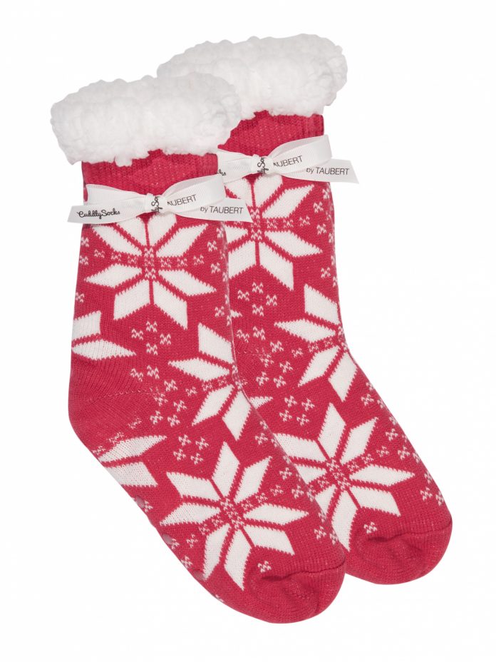 Cuddly Socks fluffy sokken trendywinter.nl huissokken slofsokken super zacht met winter print roze