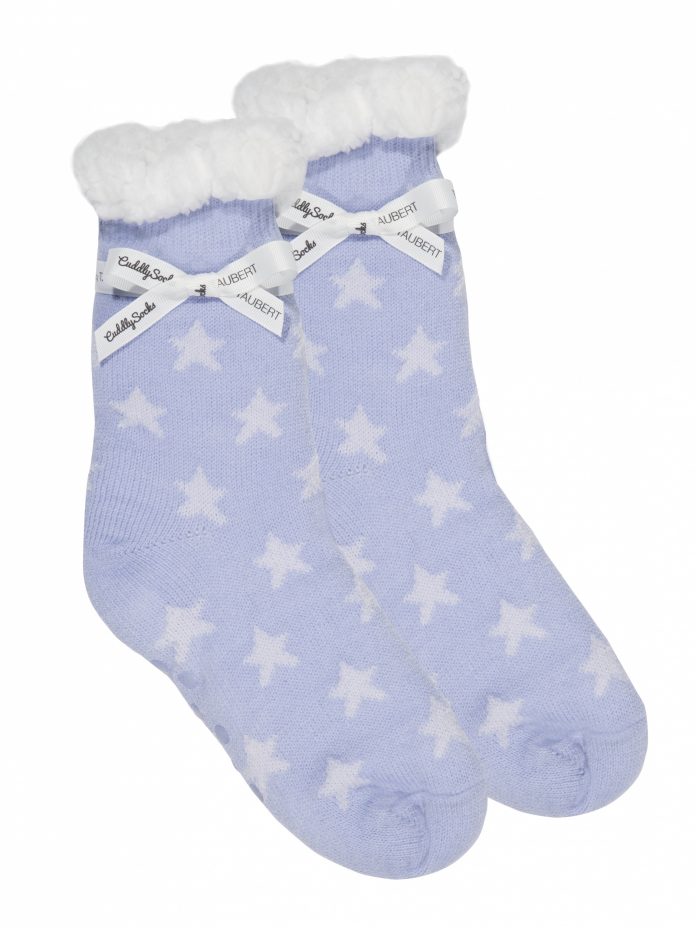 Cuddly Socks fluffy sokken huissokken dames lichtblauw met sterretjes trendy winter 2017