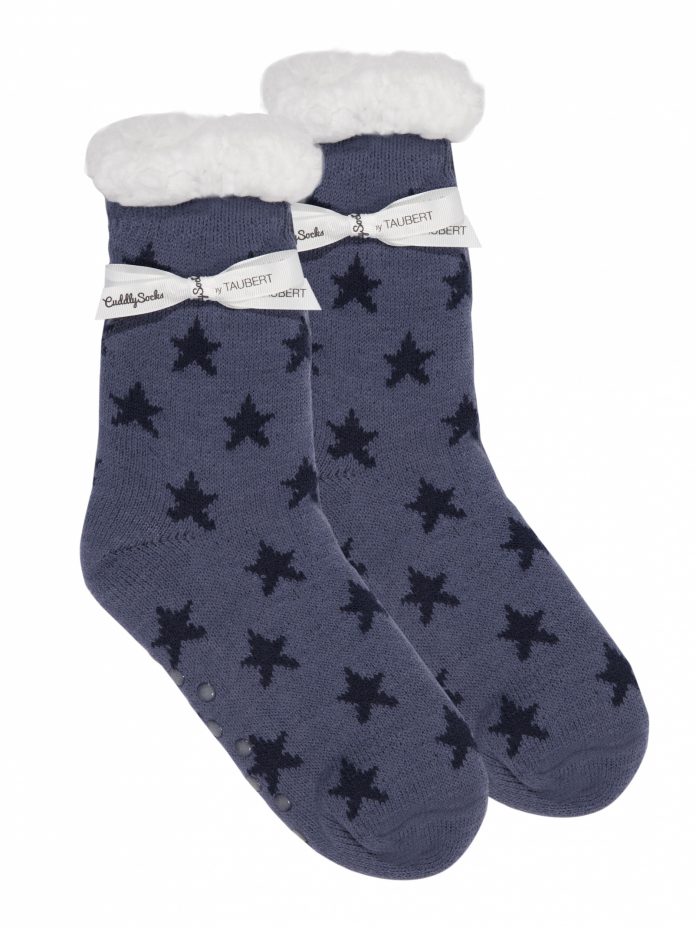 Cuddly Socks huissokken fluffy sokken dames blauw met sterretjes trendy winter 2017